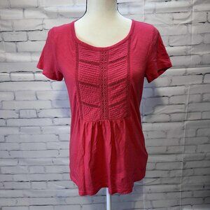 Talbots Petite Crochet Front Red Peplum Tee | Soft Modal Cotton Blend Top SP